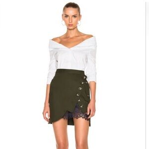 Self-Portrait Olive Wrap Mini Skirt with Lace Inset